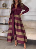 Autumn Women Long Elegant Lace Printing Stitching Dress Maxi Dress