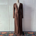 Sexy Slim Fit Deep V Plunge neck Dress Pleated Lace up Long Sleeve Sheath