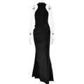 Women Dress round Neck Sleeveless Slim Fitting Patchwork Maxi Dress Hollowed out Dress