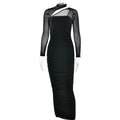 Women Dress Mesh round Neck Long Sleeve Backless Tube Top Slim Fit Pleated Dress