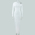 Sexy Women Clothing Sloping-Shoulder off the Shoulder Long Sleeve Slim Fit Pleated Long Socialite Dress