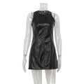Women Clothing Sexy Sleeveless Vest Dress Slim Fit Slimming Retro Faux Leather Dress Short Dress