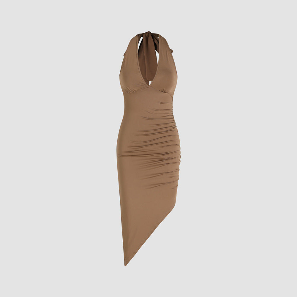 Sexy Pure V Neck Design Dress Slim Fit Party Dress Women