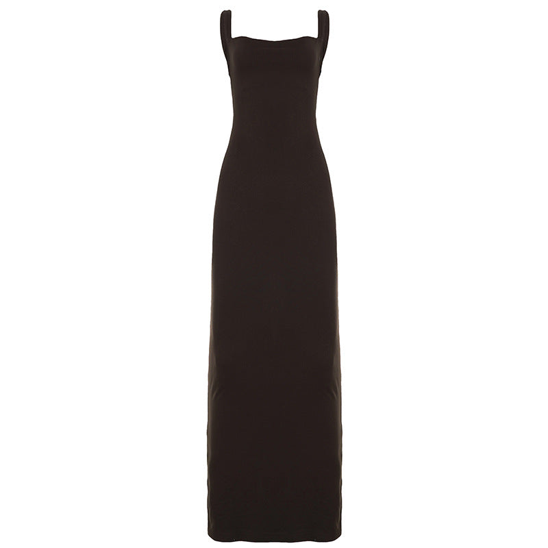Women Summer Sexy Big Backless Solid Color Basic Dress Sheath Dress