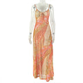 Printed Lightweight Women Sexy Backless Hip Dress Slim Strap Casual Holiday Maxi Dress