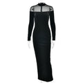 Autumn Winter Wear Voile See through Stitching Dress Sexy Tight Solid Color Dress