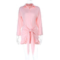 Full Support Ruffled Lace up Casual Elegant Solid Color Long Sleeve Shirt Dress