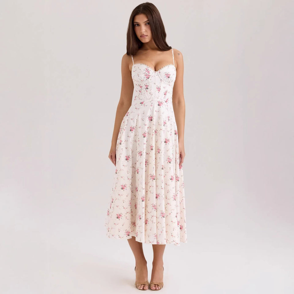 Elegant Gentle Slim Floral Strap Fairy Dress Women