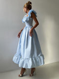 Striped Dress Summer Button Cardigan Waist Slimming Maxi Dress Flying Sleeves Dress Women