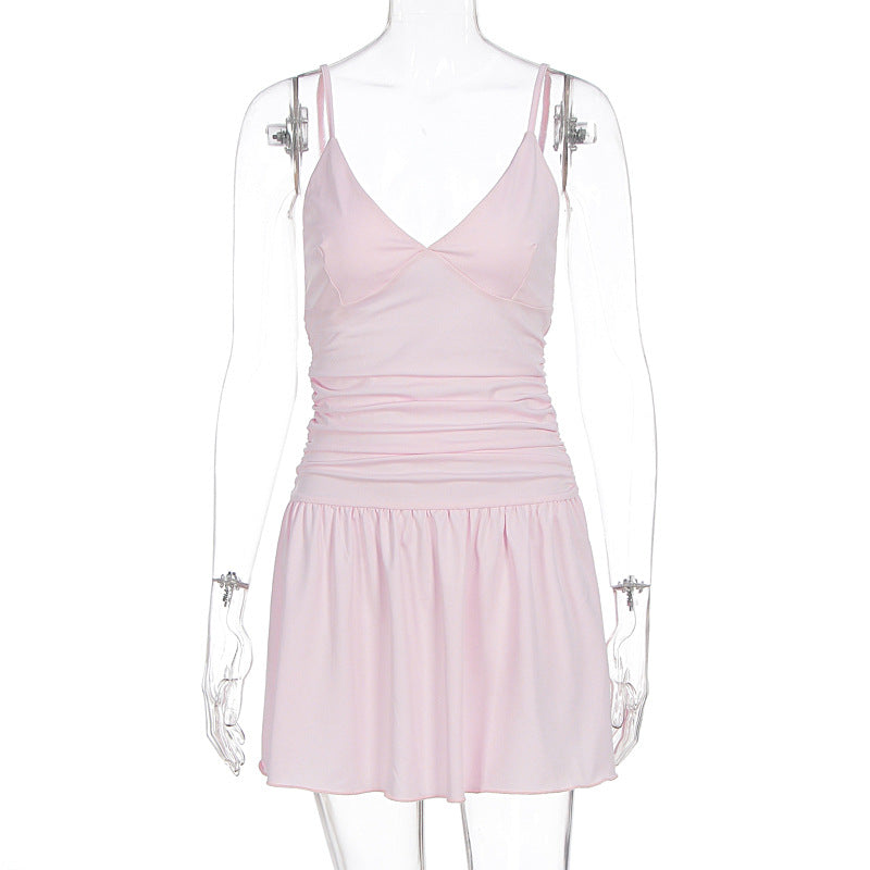 Summer Women Clothing Sexy Deep V Plunge Sling Slim Sheath Pleated Dress