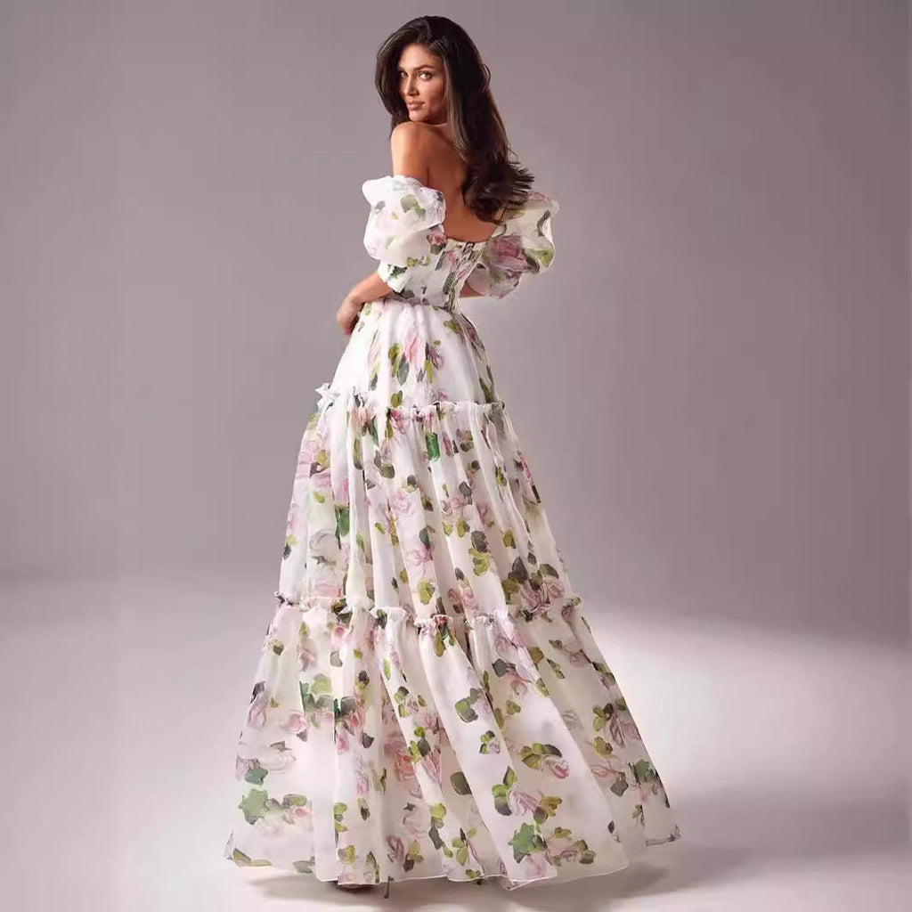 Spring Summer off the Shoulder Women Organza Fairy Long Elegant Evening Dress