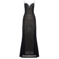 Sexy Elegant Lace up Chest Cover Eyelet Halter Dress Mesh Leather Slim Fit Patchwork Hip Wrapped Dress