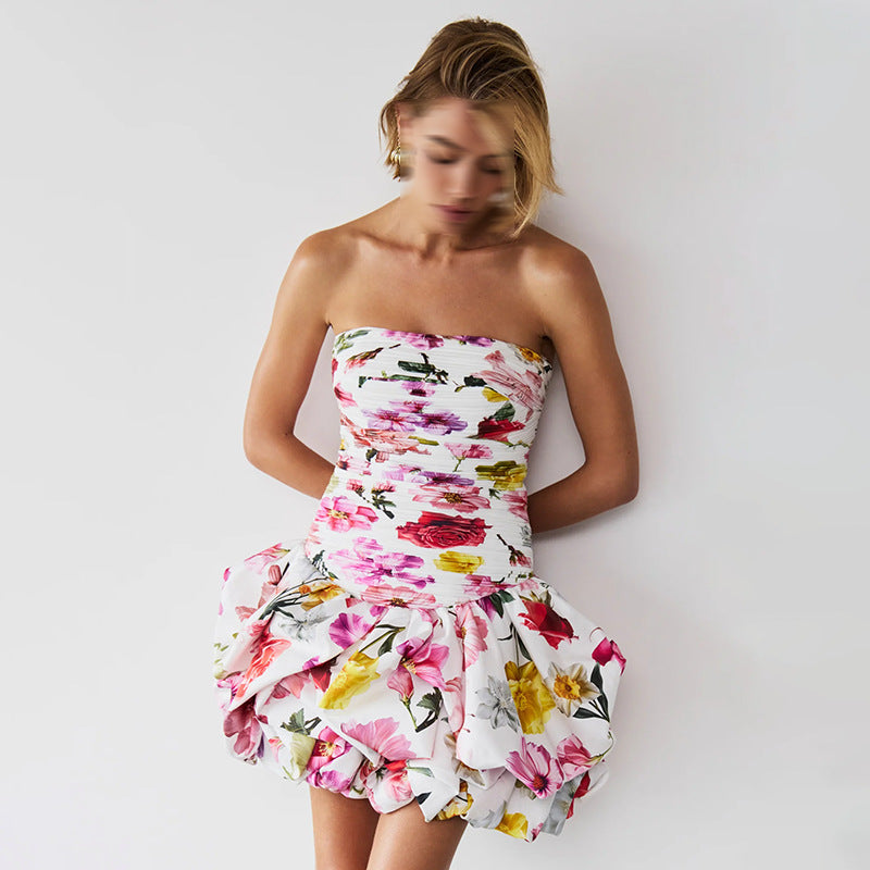 Personalized Socialite Dress Spring Tube Top High Waist Pleated Design Pettiskirt Dress Women