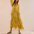 Fall U Collar Ruffled Lace Patchwork Slit Gentle Large Swing Dress Dress