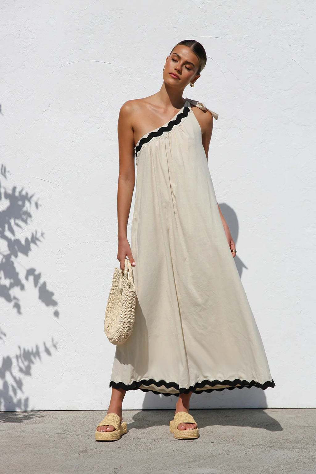Spring Summer Oblique Shoulder Lace Vacation Long Women Dress