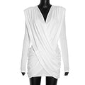 Women Autumn Winter Sexy Solid Color Long Sleeve Deep V Plunge neck Slim Sheath Dress