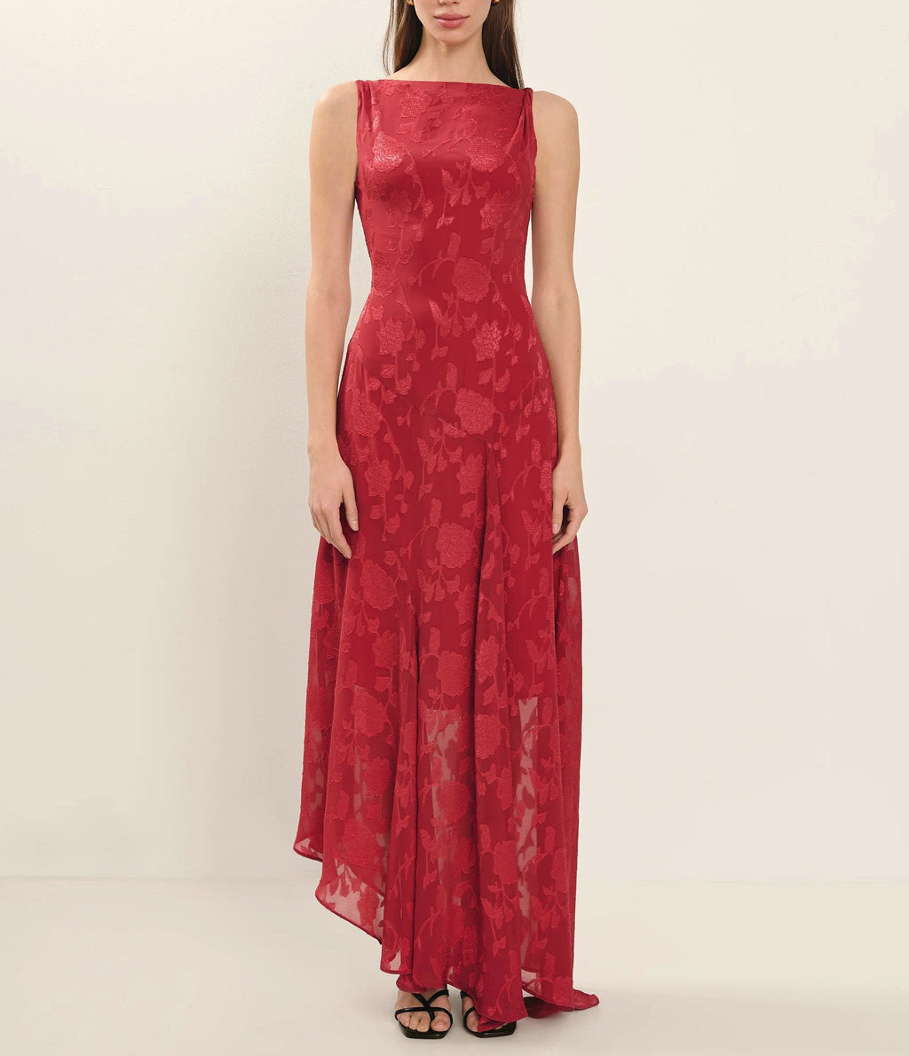 Summer Lace Backless Slim Fit Jacquard Red Irregular Asymmetric Dress Women Dress