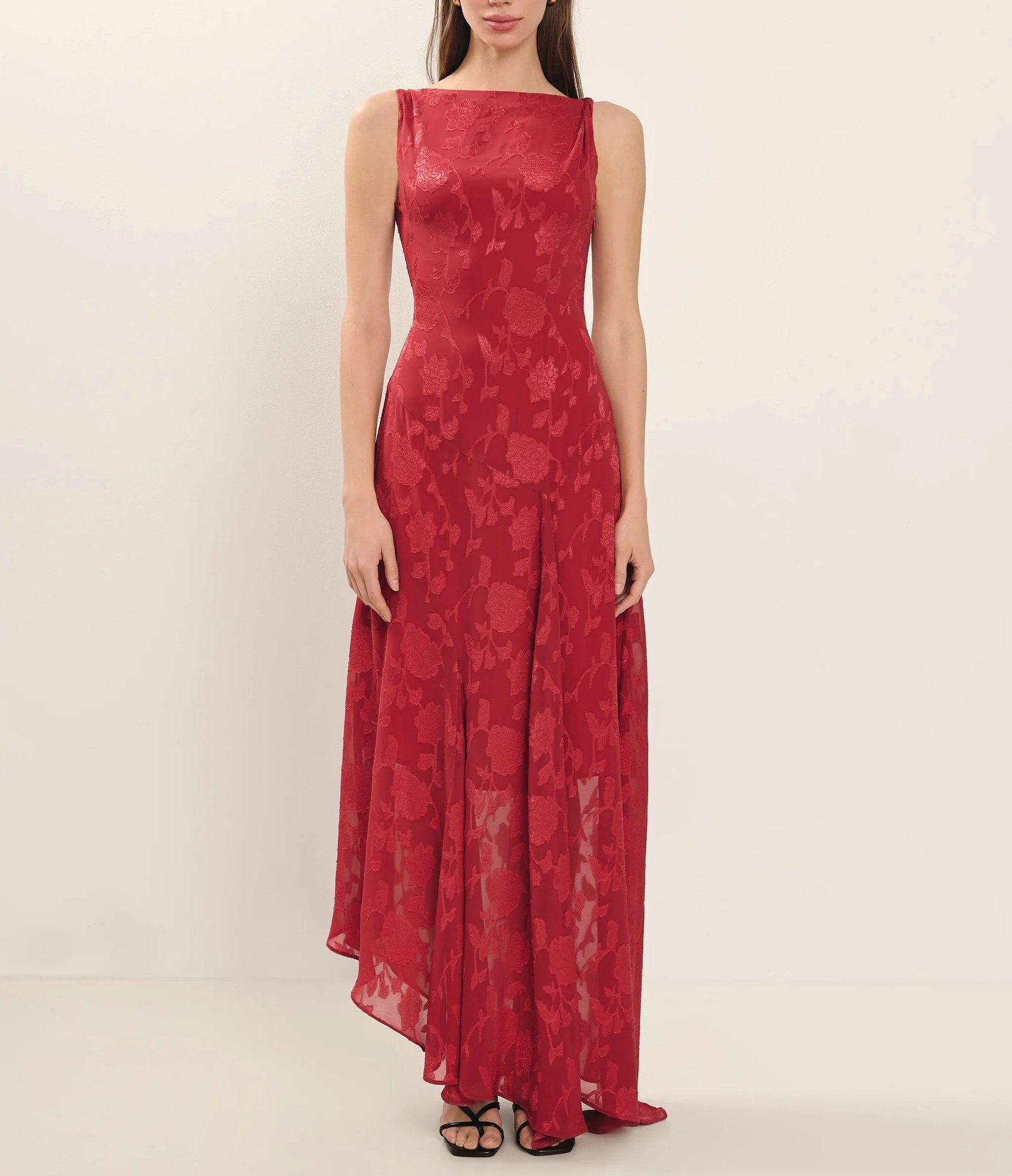 Summer Lace Backless Slim Fit Jacquard Red Irregular Asymmetric Dress Women Dress