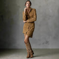 Vintage Collared Waist Tight Mid Length Dress Double Pocket Design Single Breasted Belt Dress