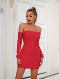 Women Sexy Backless Tube Top off Shoulder Long Sleeve Bridesmaid Dress Gorgeous Boning Corset Hip
