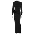 Fall Women Clothing Elegant Solid Color Long Sleeve Diagonal Collar Bow Ruffle Hip Dress