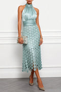 Spring Summer Satin Stitching Sleeveless Dress Vacation Casual Dress