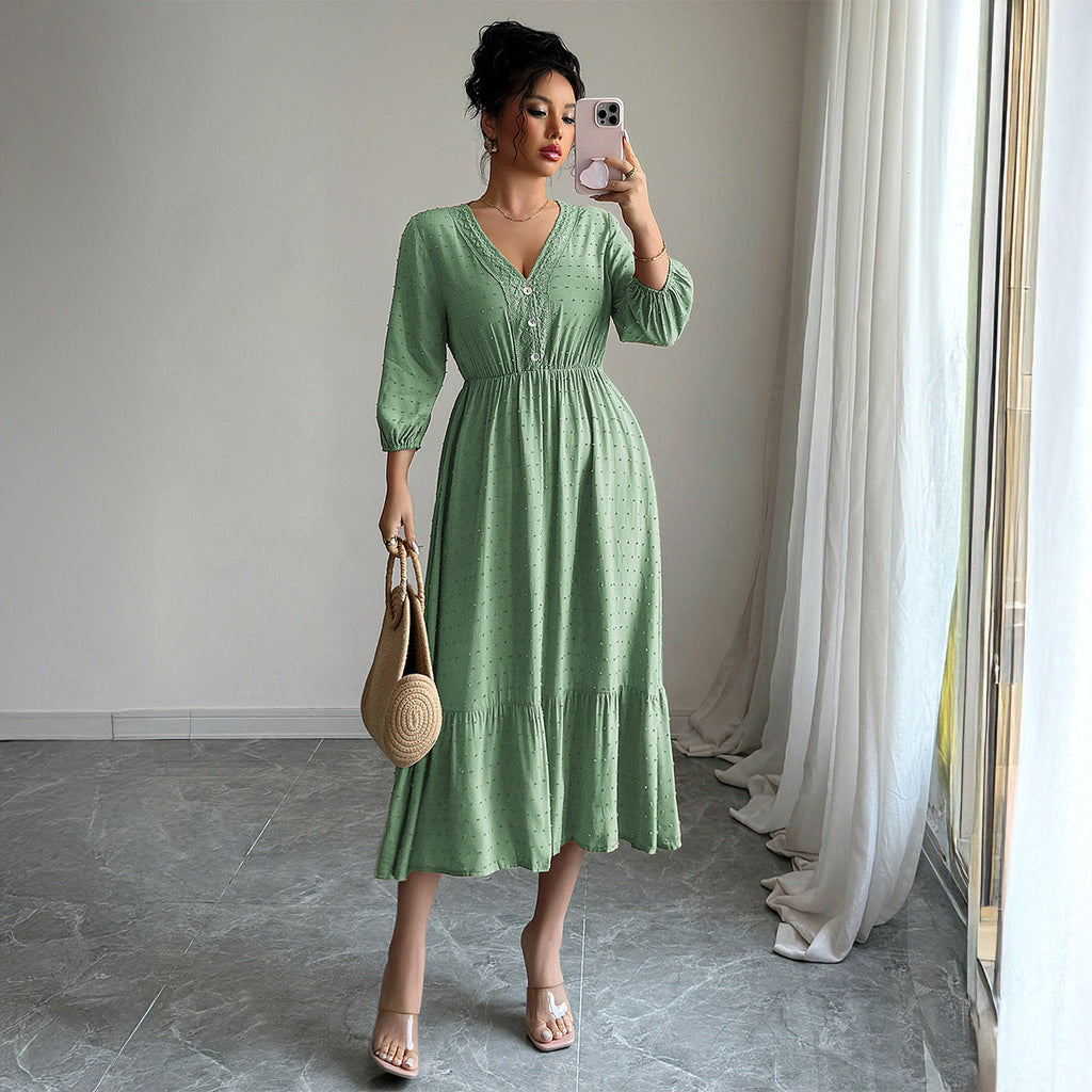 Women Clothing Autumn Casual Holiday All Match Long Dress