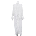 Women Clothing Design Ruffled Chiffon Dress Sexy Sheer Long Sleeve Single Breasted Sexy Dress