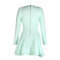 Green Long-Sleeved V neck Sexy Lion Buckle Layering Bandage Large Swing Dress