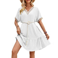 Summer Lace V neck Bubble Lace up Dress