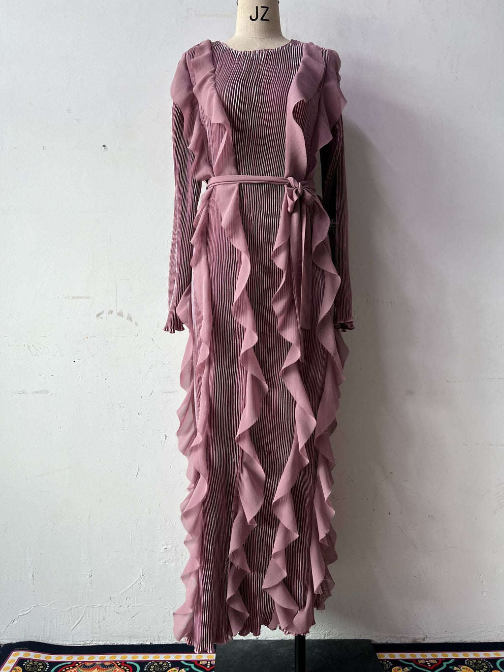 Ruffled Pleated Dress Elegant Women Ribbon Dress