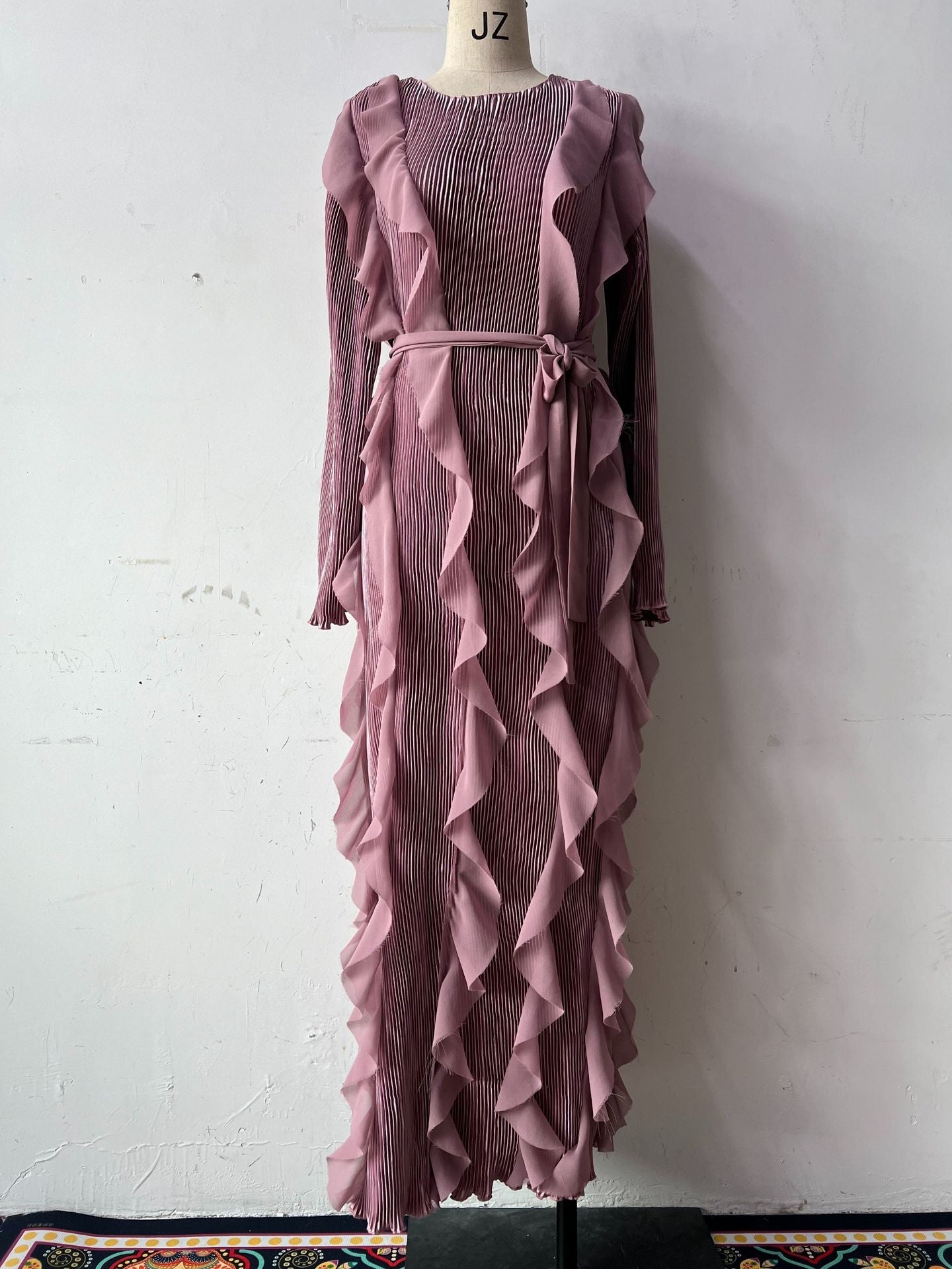 Ruffled Pleated Dress Elegant Women Ribbon Dress