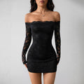 Autumn Lace off Neck Long Sleeve Slim Fit Slimming Outing Dress Women