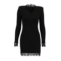 Adult Lady like Woman Autumn Winter V neck Lace Stitching Black Sexy Tight Milk Silk Hip Elegant Dress