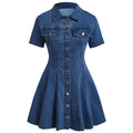 Women Clothing Denim Short Sleeved Cardigan Waist Tight Dress