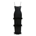 Women Clothing Sexy Black Camisole V neck round Bar Ostrich Hair Chain Knitted Bandage One Piece Dress