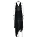 Summer Halter Chiffon See through Dress Sexy Deep V Plunge Ribbon Dress