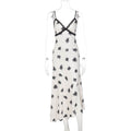 Sexy Stitching Lace V neck Sleeveless Printed Slim Fit Long Strap Dress Women
