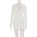 Sexy Women Clothing Night Club Lace Slightly Transparent Hollow Out Cutout out Low Cut Tight Fitting Hip Bag Dress Short Figure