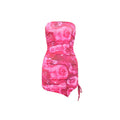 Summer Sexy Women Tube Top Printed Slim Sheath Split Short Dress