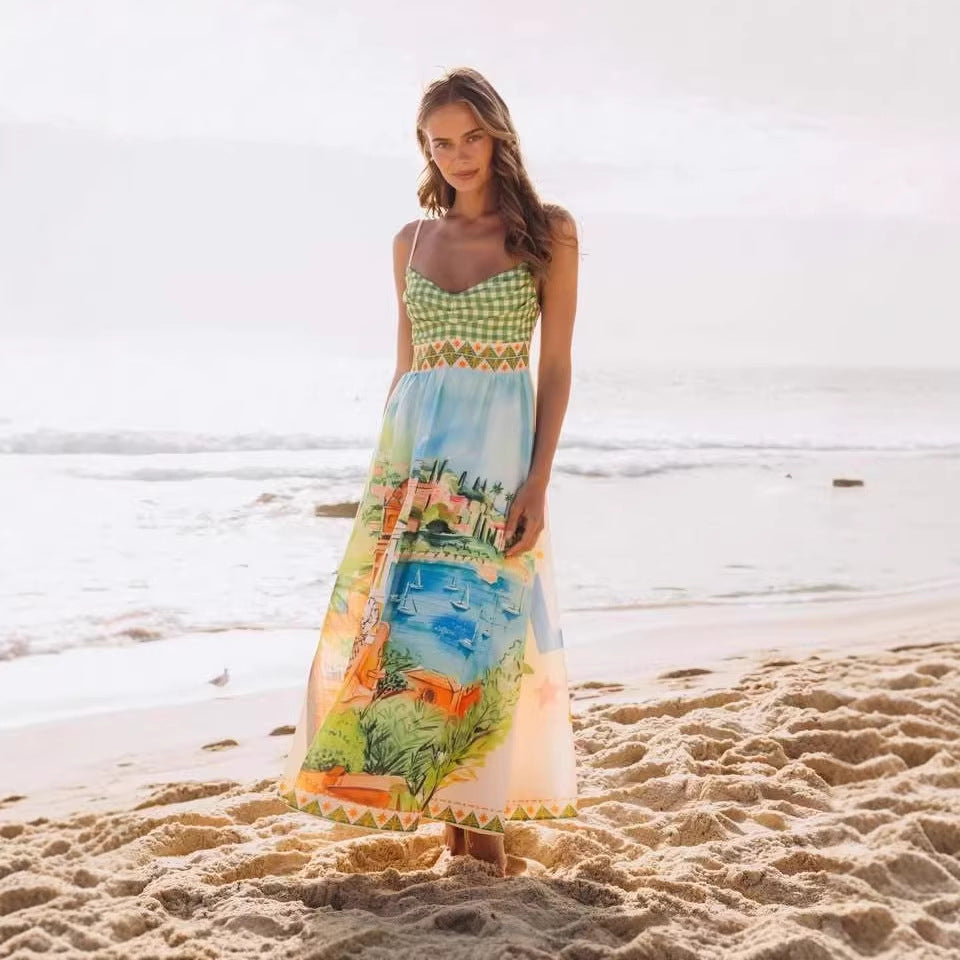 Dress Graffiti Positioning Printing Beach Vacation Large Swing Dress
