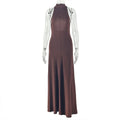 Elegant Women Tight Waist Sexy Slim A line Dress round Neck Sleeveless Solid Color Maxi Dress