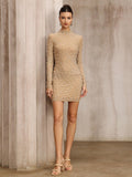 Women Clothing Sexy Tassel Rhinestone Mesh Pearl Sheath Dress for Women