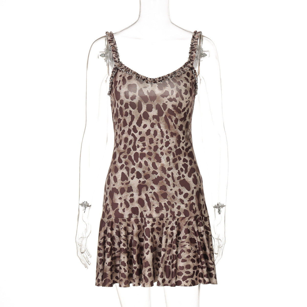 Women Clothing Summer Slim Fit Sexy Slip Dress Wooden Ear Printed Sheath Dress