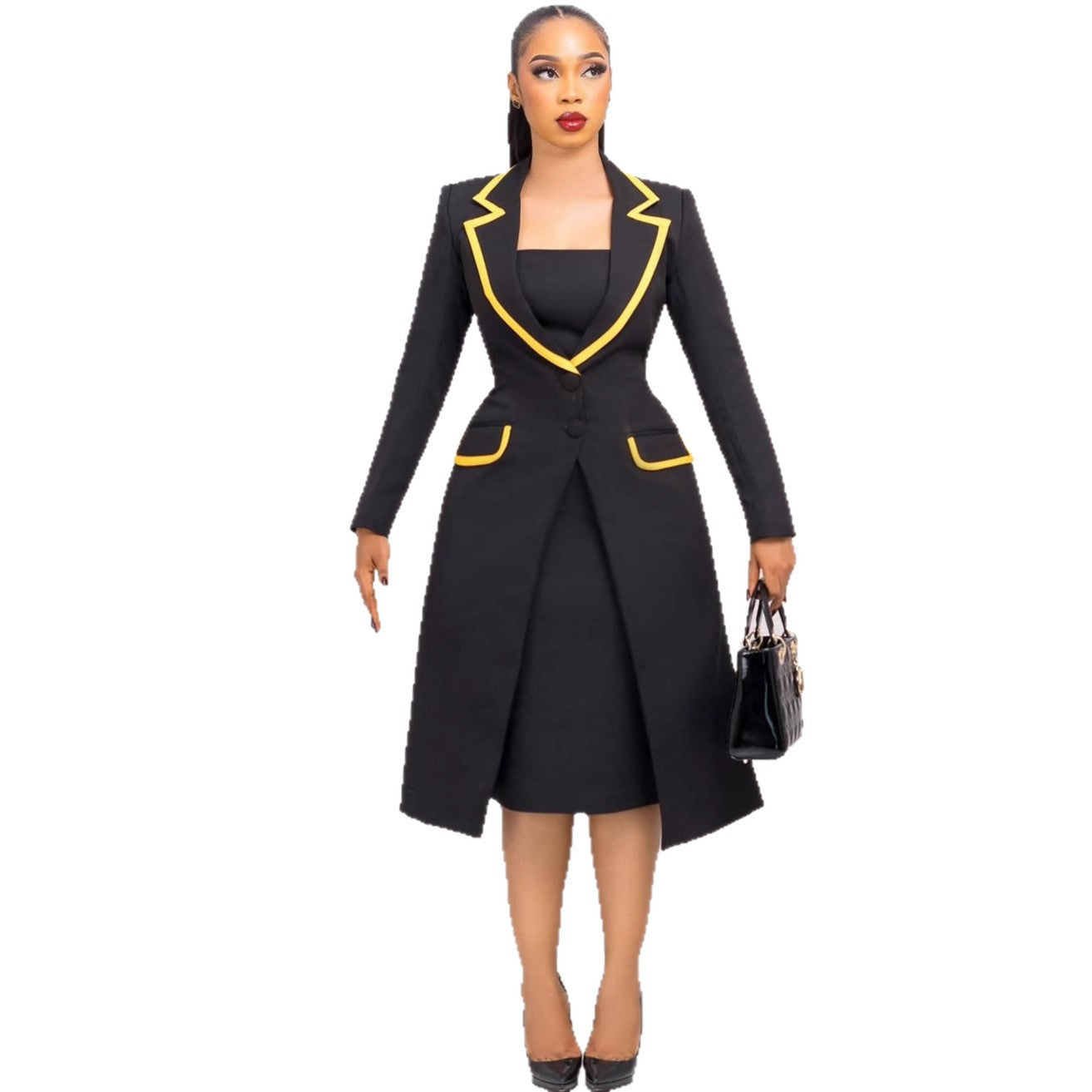 Elegant Office Fitted Waist Turn down Collar Stretch Blazers Vest Two Piece Sets