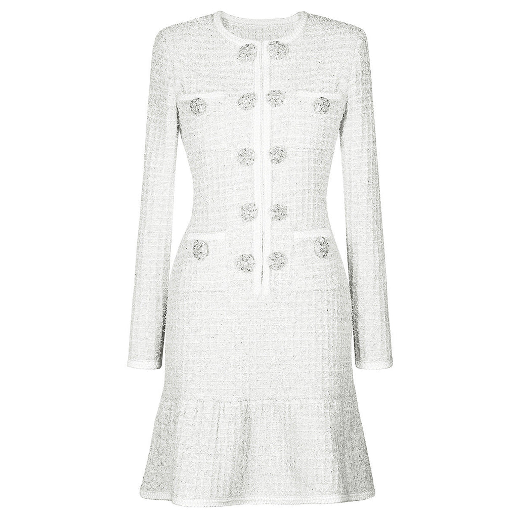 Spring Autumn Fashionable Knitted round Neck Woolen Slim Fit Slimming Long Sleeves Dress Women