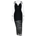 Suspender Deep V Plunge Sexy Dress Sexy Pleated Slim Mesh Dress