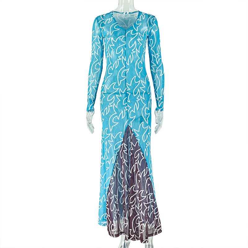 Elegant Slim Fit Women Clothing Street Elegant Hip Dress V neck Long Sleeve Stitching Dress