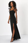 Solid Color Sling Waist Slimming Slit Sexy Women Clothing Maxi Dress Daily Evening Dress