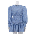 Women Clothing Spring Printed Floral Dress Long Sleeve Cinched Pleated Casual Dress